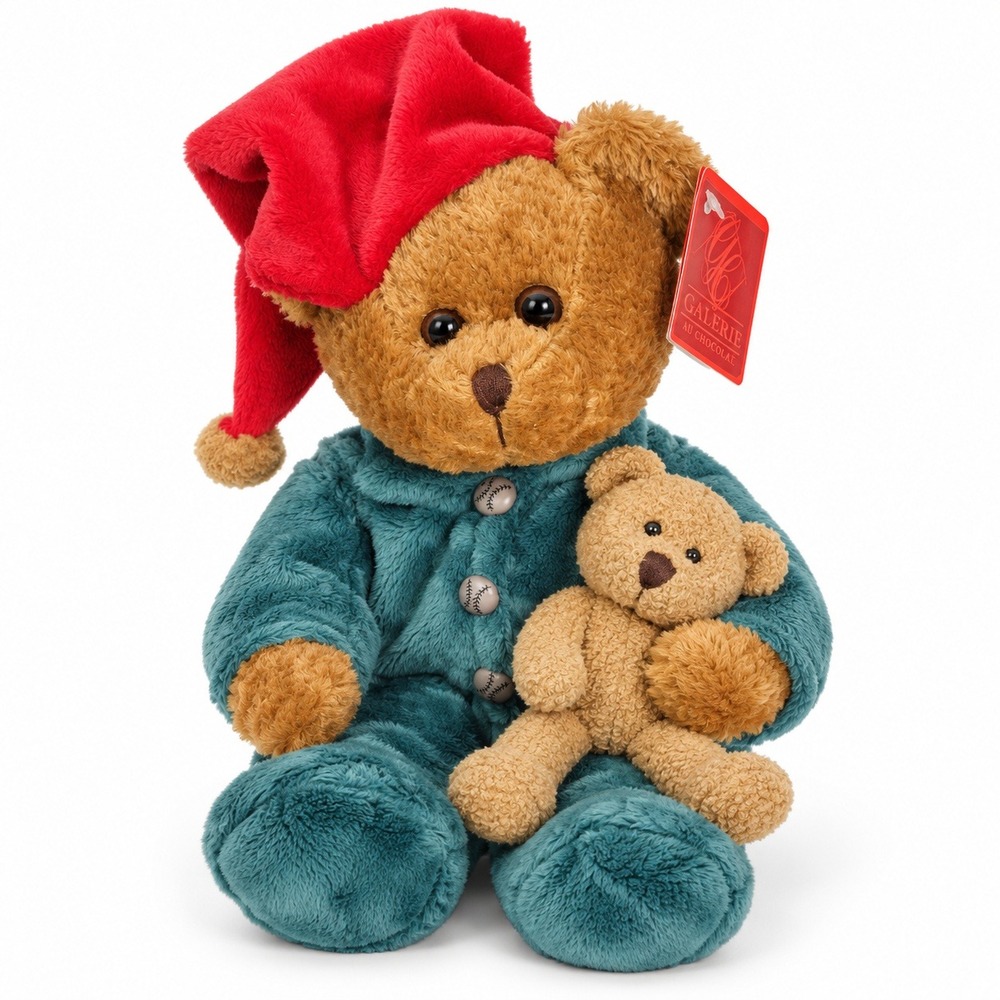 Vintage 2002 Galerie Au Chocolat Teddy Bear Plush Pajamas Santa Hat Mini Bear